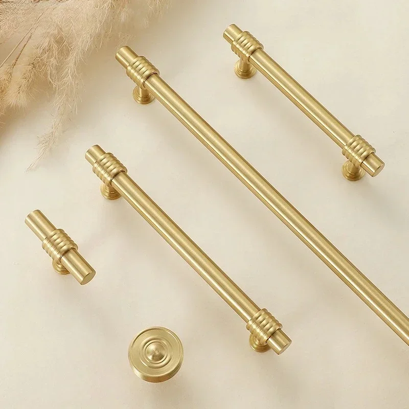 Massive Messinggriffe im Vintage-Design mit Hanfseil-Form, personalisierte Küchenmöbelgriffe, goldene Schubladen- und Türgriffe, T-förmige Zuggriffe – Detail 4