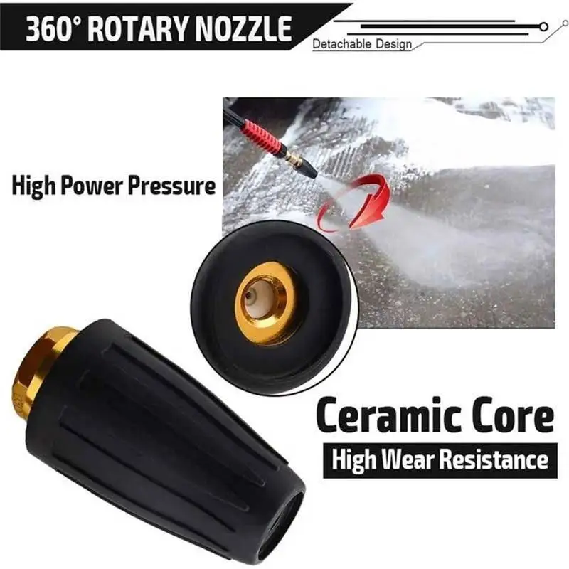 360 Degree Rotating Turbo Nozzle 1/4" Quick Connect Plug Ceramic Core Aluminum Nozzle High Pressure Washer Cleaner Accessories