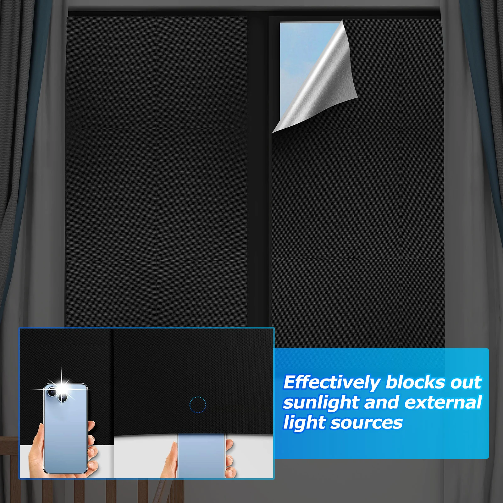 

Travel Blackout Curtain Portable Adjustable Punch-Free No Drilling Blackout Window Cover Shade for Travel Camping Hotel Sleep