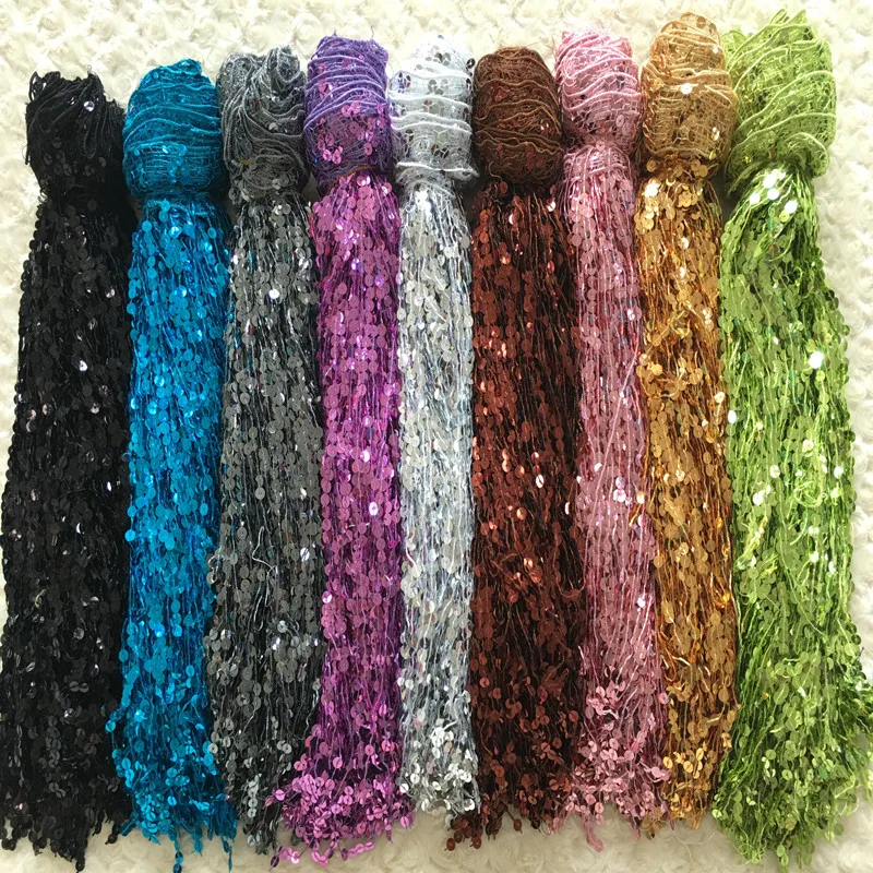 9color Length 5.8M /Heigth 40CM Sequin Shiny Tassel Fringe Trim For Latin Dance Dress/Costume Decoration 1roll/lot Free Shipping