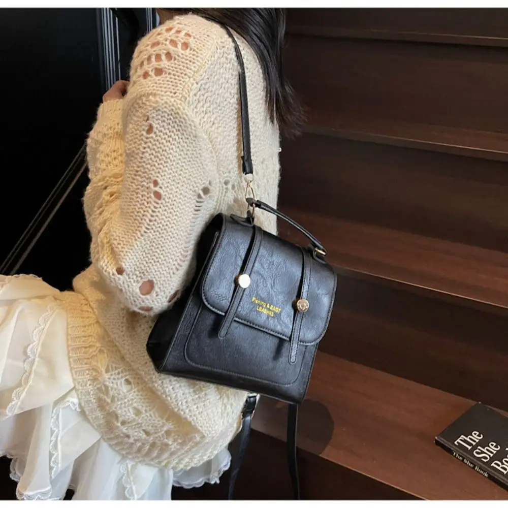 Retro PU Material Ladies Backpack Black Coffee Brown Simple Design Street Trend Backpack Double Shoulder Bag Street Style Wear
