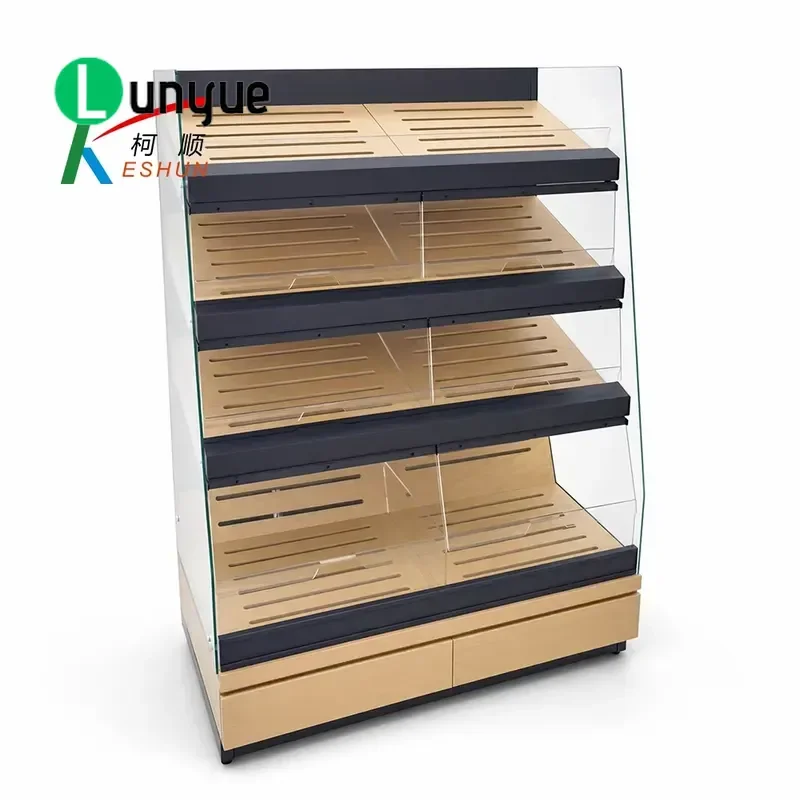 Steel Wood Single Sided Bread Rack Commercial Supermarket Style Bakery Display Shelf For Dessert Shop Cake Stand Sturdy