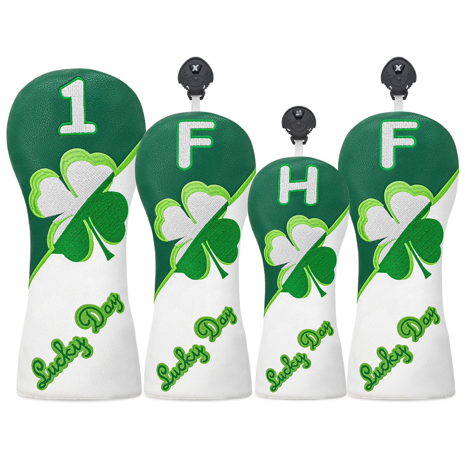 1PC/4PCS Lucky Clover Golf Headcover PU Golf Wood Club Head Cover For Driver Fairway Hybrid Protector With Rotating Number Tag
