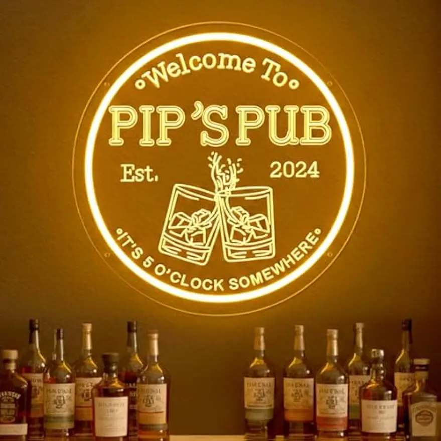 パーソナライズされたパブネオンサイン、調光可能、ホームバーネオンライトサイン、ウィスキールーム、マンケイブ、地下室バーの装飾、父や男性へのギフト