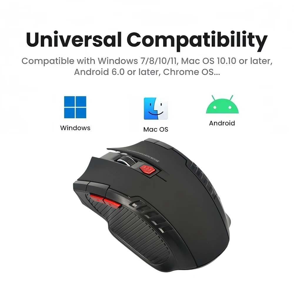 2.4G Wireless Mouse 6 Buttons Gaming Mouse Office Mouse 800-1200-1600 DPI Optical Mice with USB Receiver for Laptop Macbook