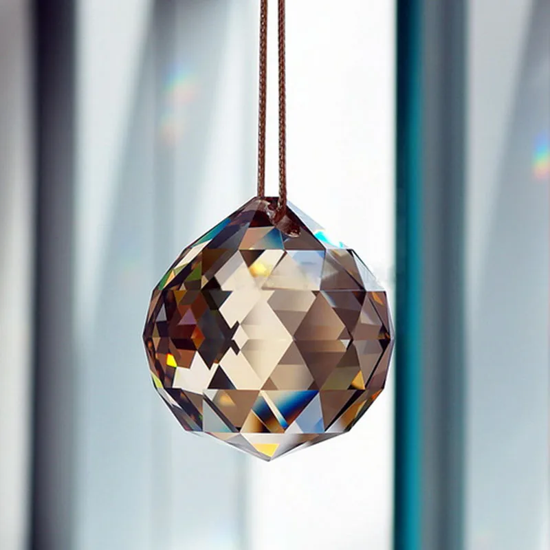 Crystal Prisms Faceted Ball Gold Champagne Sphere Crystals Sun Catcher Chandelier Prism Parts DIY Home Wedding Decor Ornaments
