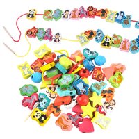 26pcs Wooden Toys Baby DIY Toy Cartoon Fruit Animal Stringing Threading Wooden Beads Toy Monterssori Educational for Kid