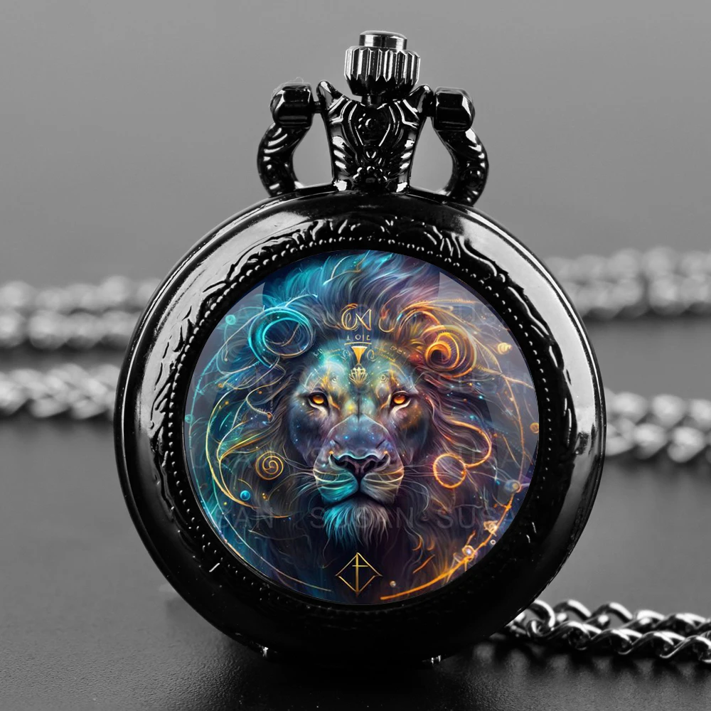 Leo-reloj de bolsillo con diseño de cúpula de cristal para hombre y mujer, pulsera de cuarzo con números árabes, colgante Vintage, cadena