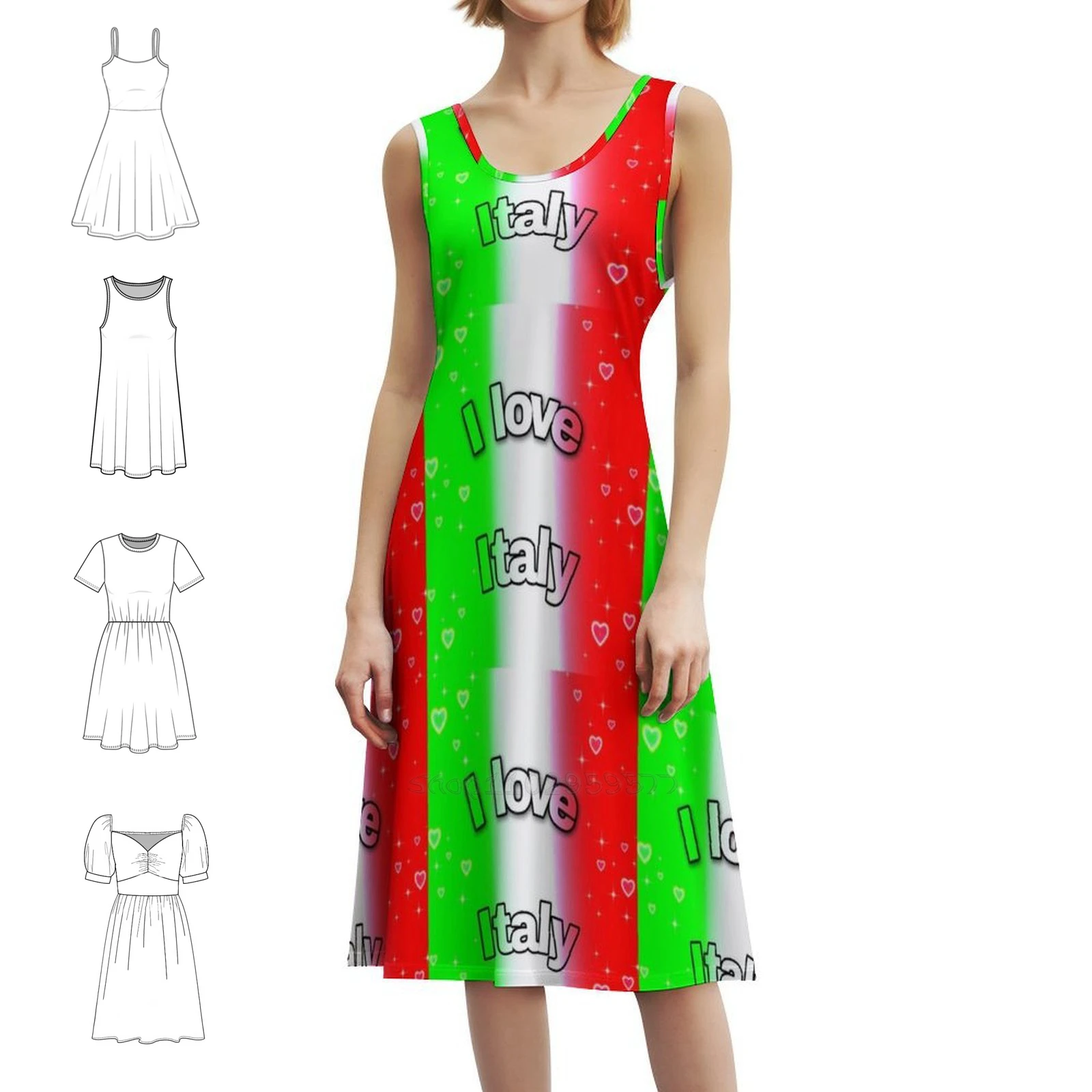 I Love Italy Vintage Bohemian Dress Puff Sleeve Or Sleeveless Options For Women Dress Italy Love Country Culture Italian Food