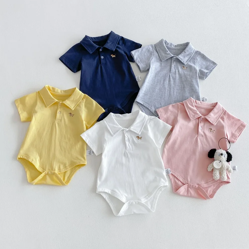 INS Summer Baby Boy Romper 0-2Years Newborn Little Gentleman Short Sleeve Turn Down Collar Cotton Bodysuit Casual Clothes