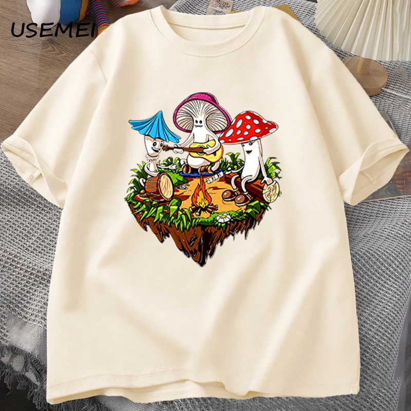 Hippie Magic Mushroom Tshirt Funny Graphic T Shirts Streetwear 90s Men\'s T-shirts Man Hippie Cotton Tee Shirt T-shirt Male