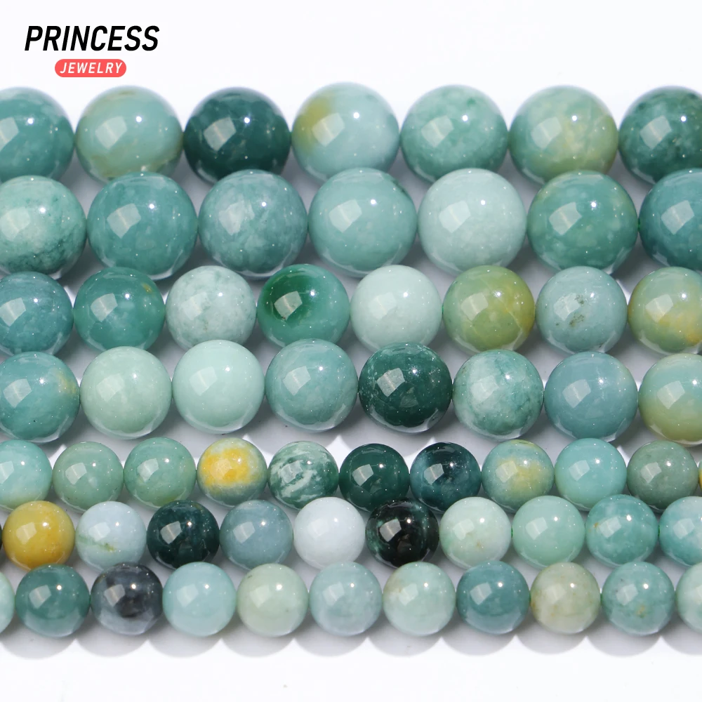 A++ Natural Green Jadeite Jade 6 8 10mm Loose Gemstone Beads for Jewelry Making Bracelet Crystal Beads DIY Accessories