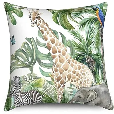 Tropical Green Leaf Pillowcase Animal Print Pillowcase Giraffe Zebra Cushion Cover