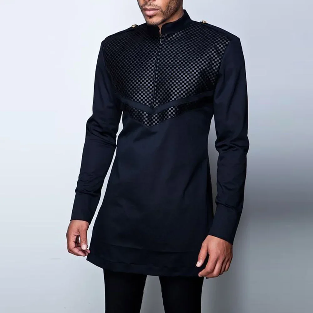 M-3XL Plus Size Long Sleeve O-neck African Men Black Shirts  African Clothes