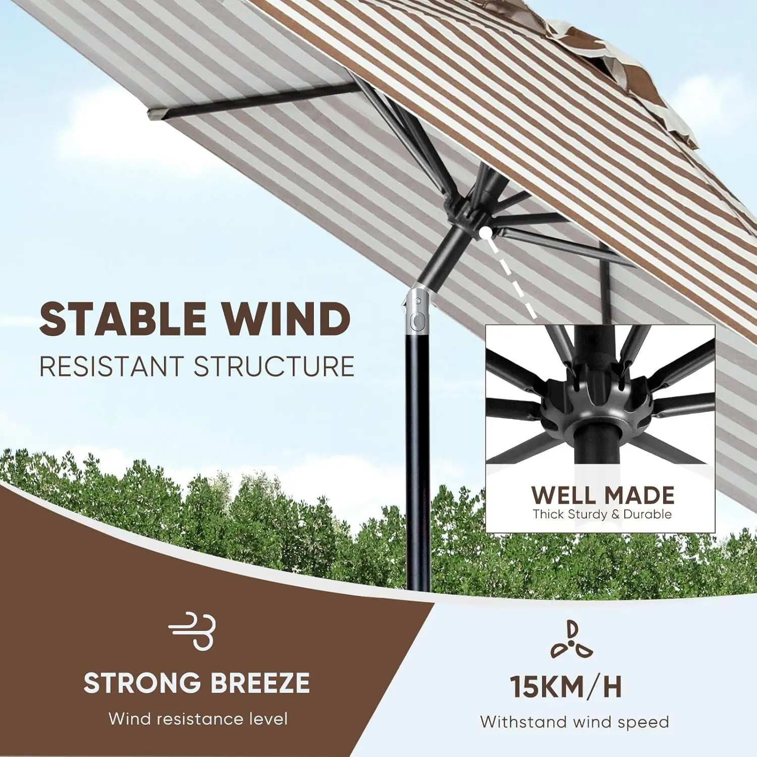 Ombrellone da tavolo da esterno per il mercato del Patio con inclinazione e manovella a pulsante, ombrellone grande con palo robusto e baldacchino resistente allo sbiadimento, Ea