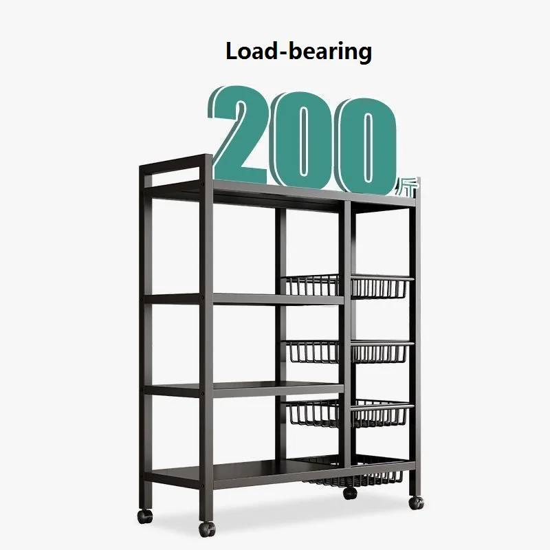Multi-Tier Kitchen Storage Cart with Wheels Removable Vegetable Basket Microwave Oven Organizer Mobile Pantry Shelf for Home