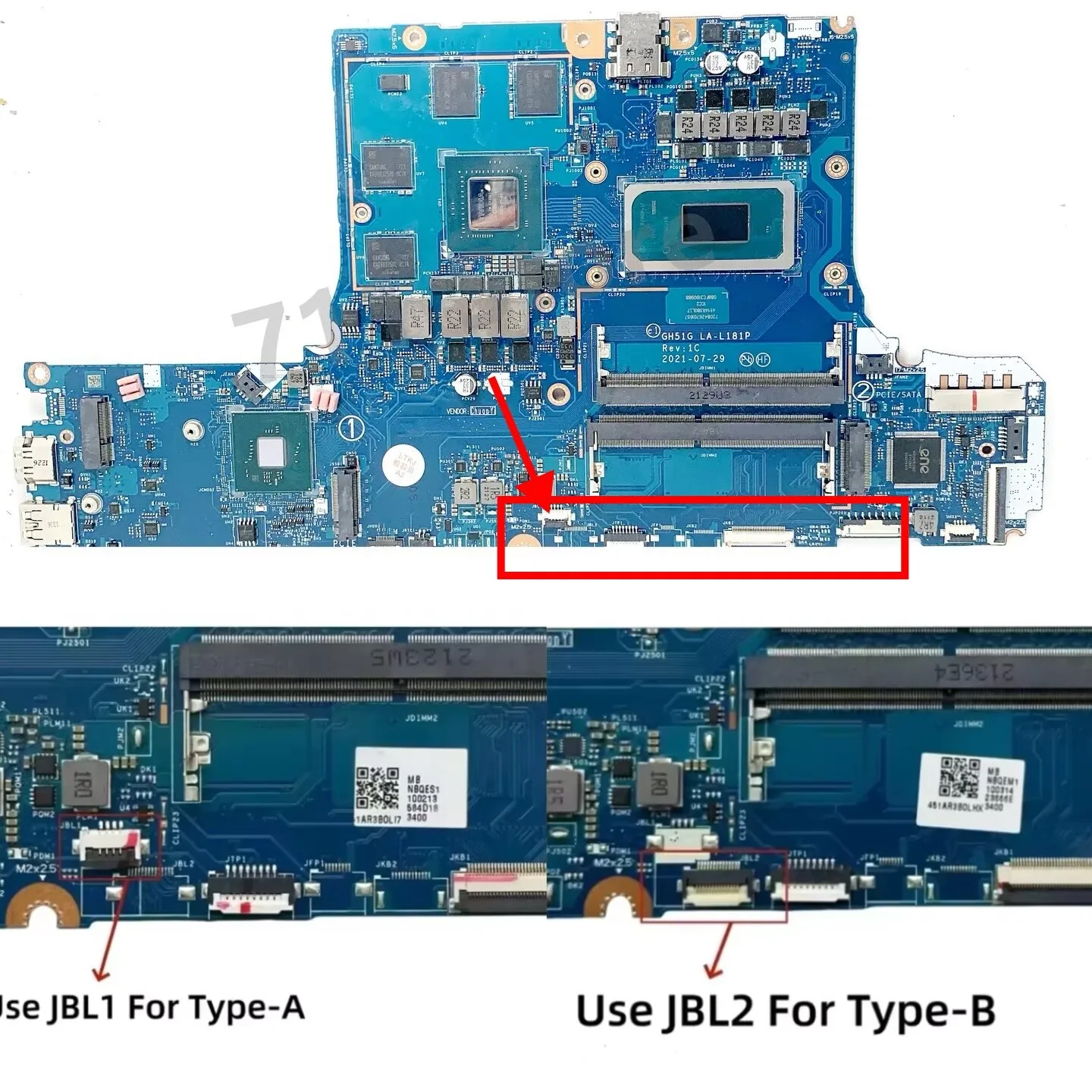 Placa-mãe GH51G LA-L181P para Laptop ACER Nitro 5 AN517-54 com CPU