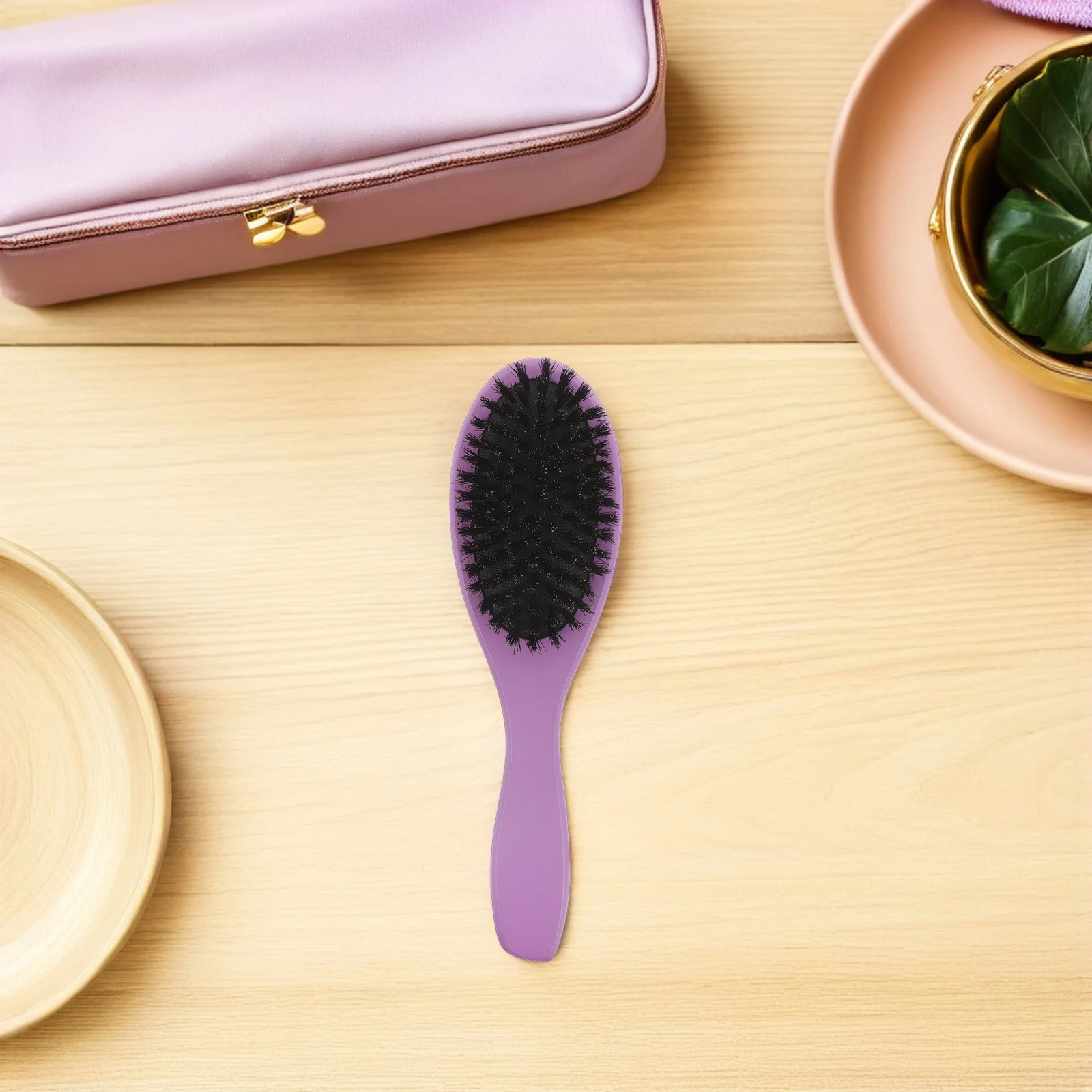 

Pig Bristle Hair Brush For Men Violet Matte Handle Paddle Detangler Natural Bristles Anti Static Cushion For Thick Fine