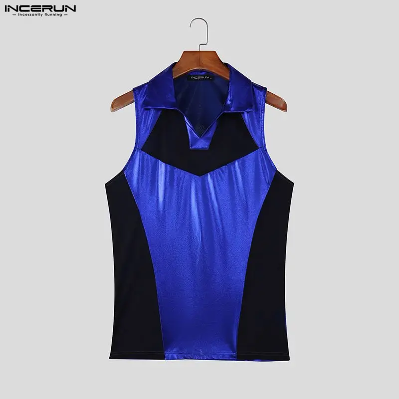 INCERUN Herren Tanktops Mesh Patchwork Revers Ärmellos Durchsichtige Männerwesten Sexy 2026 Mode Party Unisex Tops Herrenbekleidung