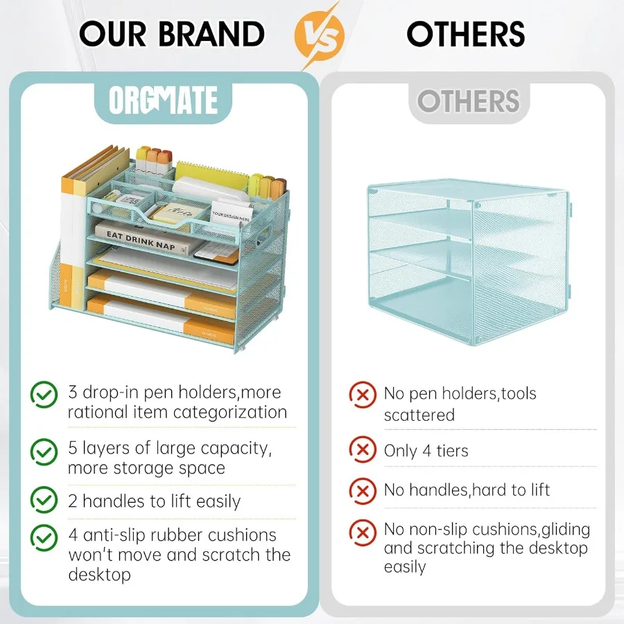 صينية رسائل ورقية مكونة من 5 طبقات مع حامل ملفات و3 حاملات أقلام شبكية منظم ملفات مكتب مع مقبض للمدرسة الفعالة H #4