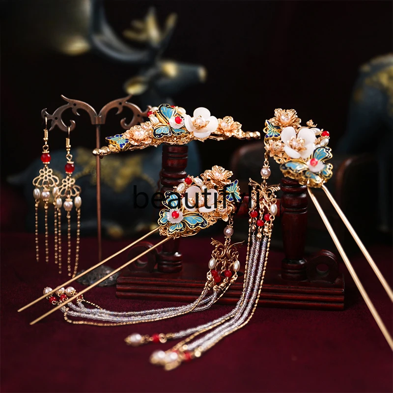 

Ancient Hanfu headdress, fringed hair hairpin, step shake, full set of disc hair jewelry, hairpin.