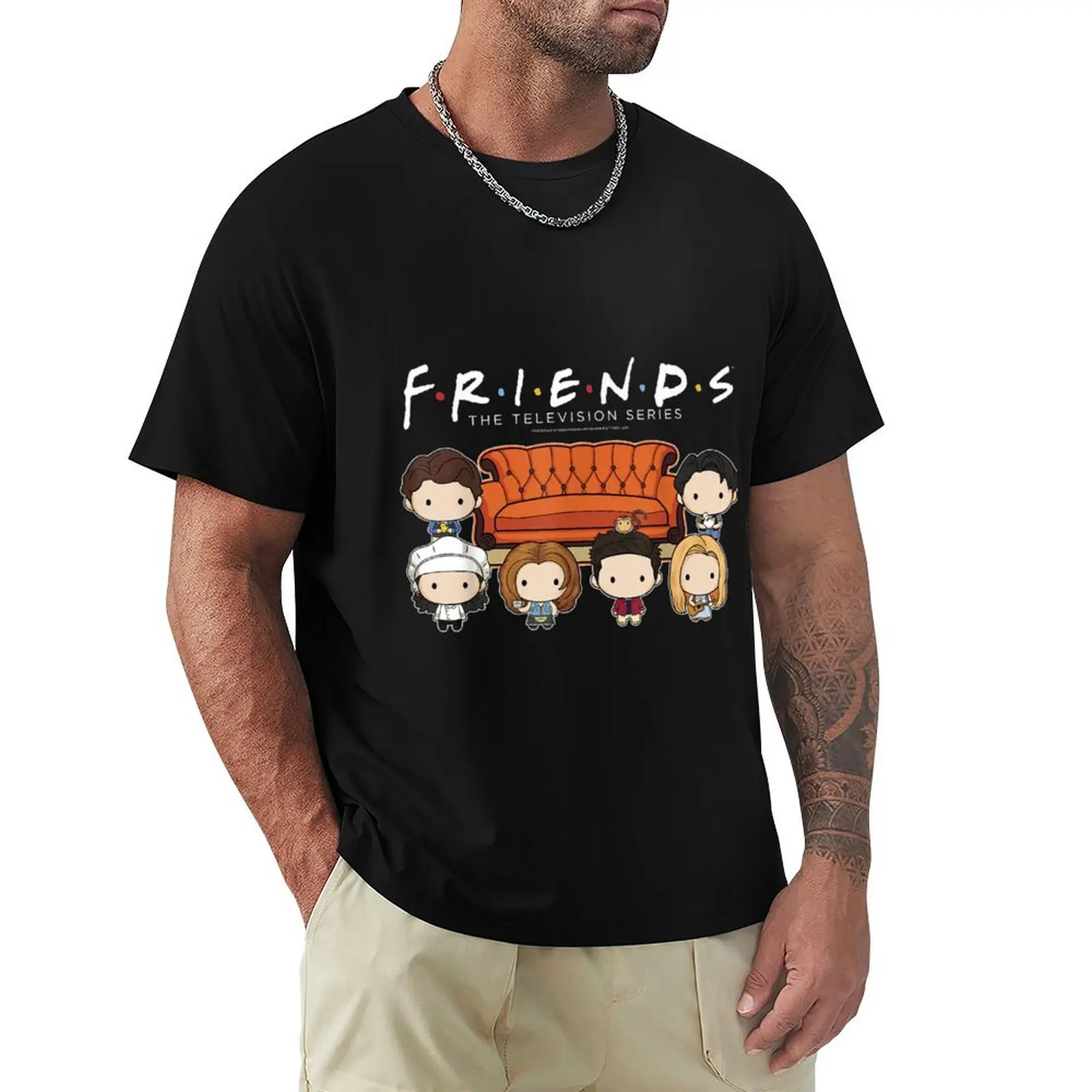 Friends Chibi Couch Crew Logo T-Shirt Lightweight Print T-Shirt