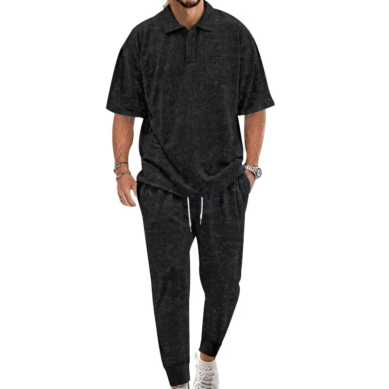 

Свободный ort Sve irt и длинные брюки, повседневный спортивный костюм для мужчин больших размеров, полиэстер, универсальный сезон на четыре сезона