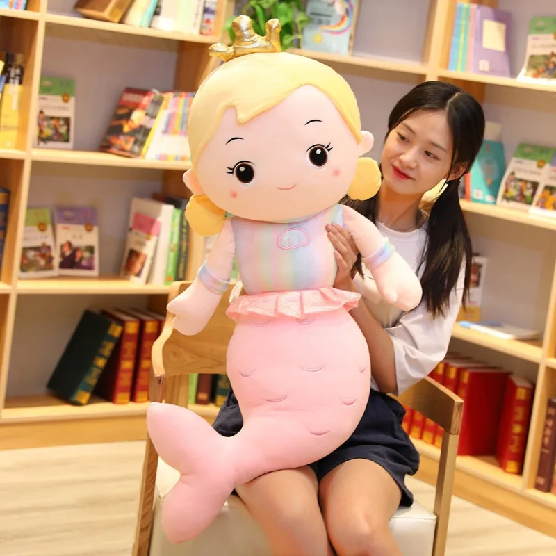 1 pz 75/110 CM Cartoon Corona Sirena Peluche Bambola di Pezza Per Bambini Ragazza Decorazione Della Casa Cuscino Fidanzata Regali Di Compleanno