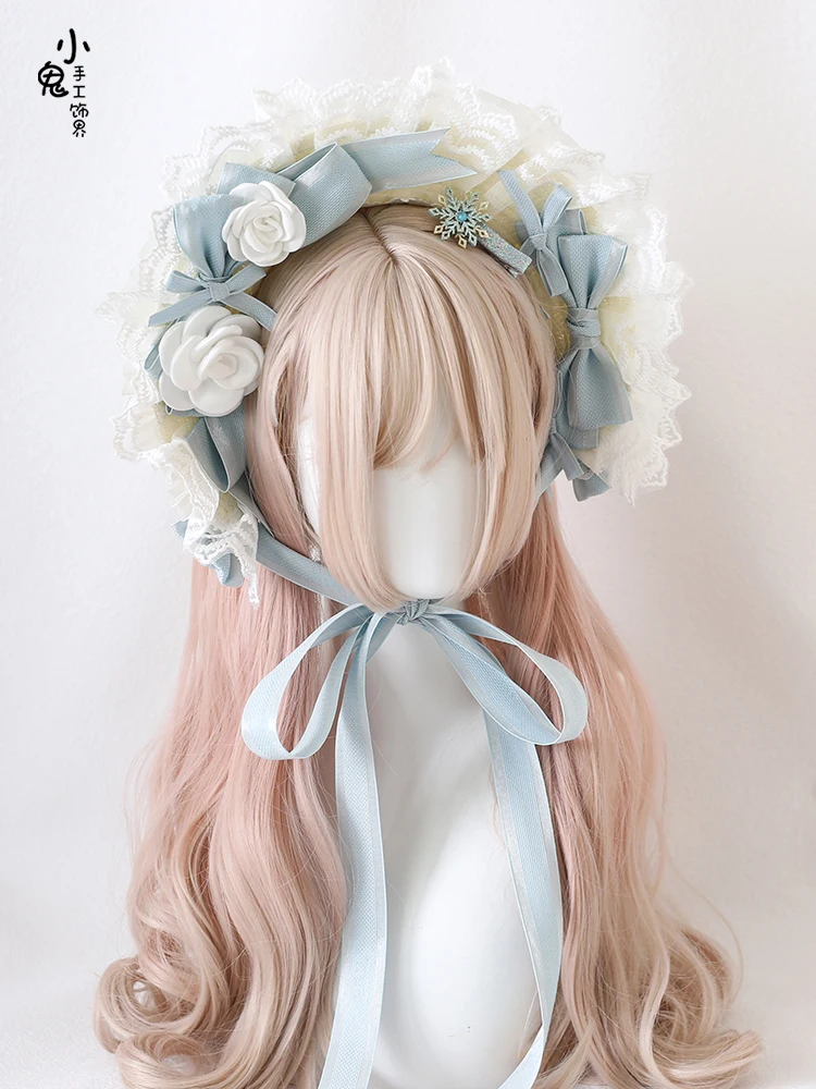 Light Blue Lolita Lace Barrettes Lolita Hair Band BNT Straw Hat Oversleeves Headband