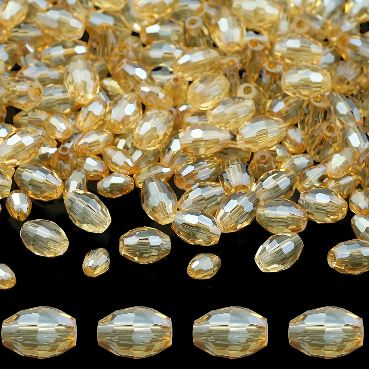 Gold Champagne Color 100-50pcs Rice Shaped Austrian Crystal Oval Round Loose Spacer Beads For Jewelry Making DIY 4x6/6x8mm image 3