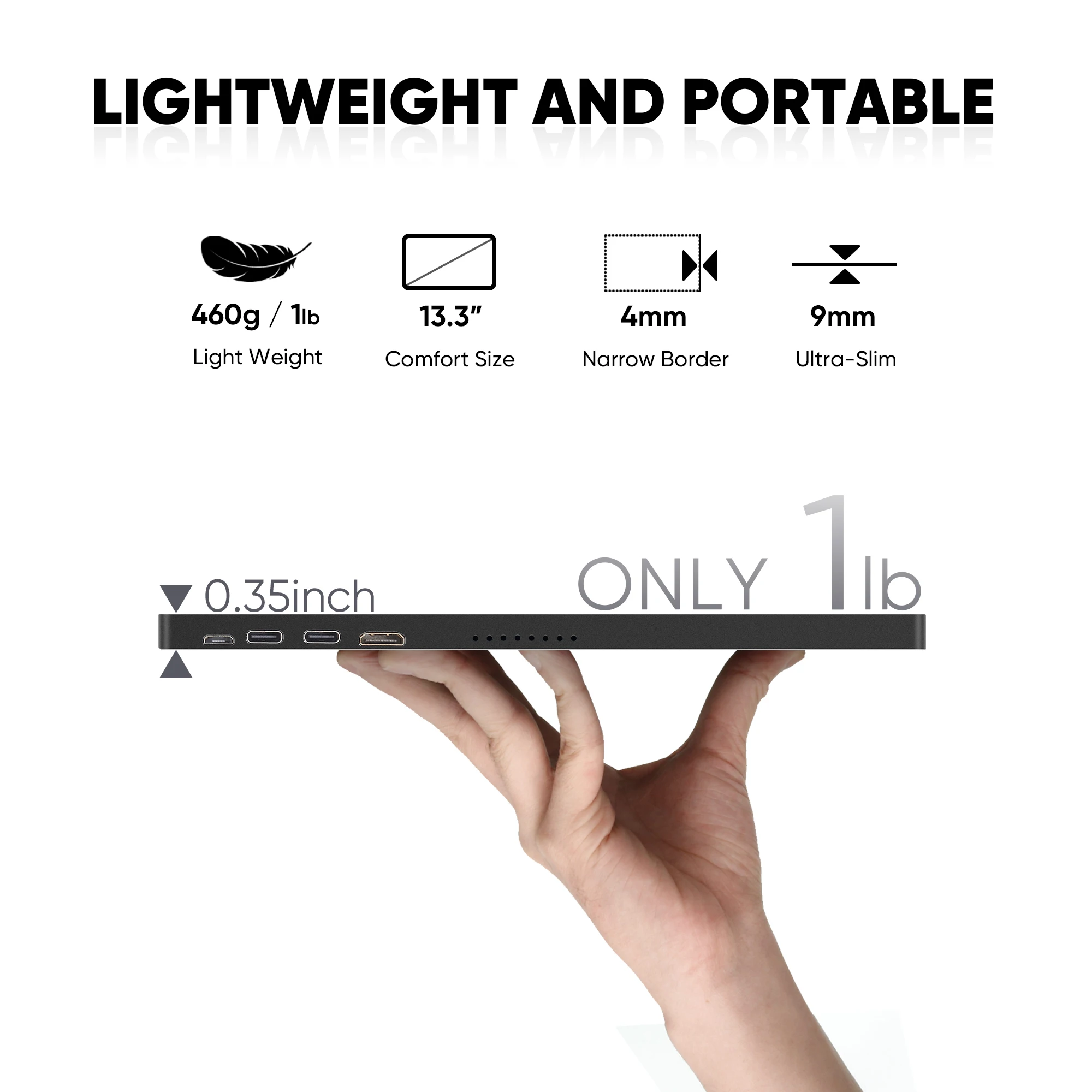 13.3inch OLED Portable Gaming Monitor 4K 3840x2160 60Hz 1ms IPS 100% DCI-P3 Contrast for Laptop Phone Game Consoles