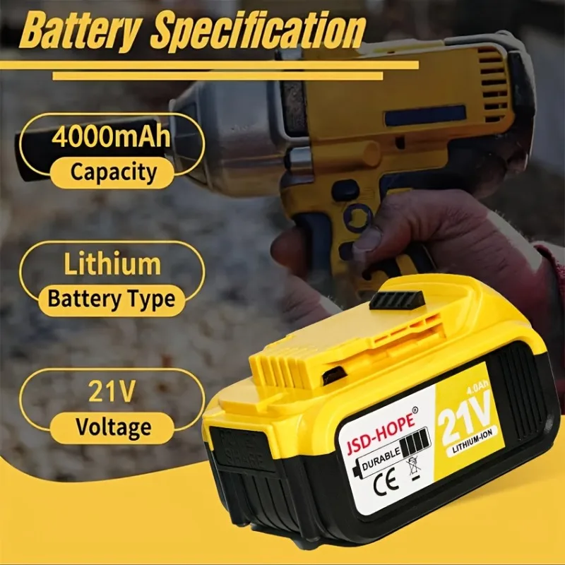 Batteria da 21 V 4,0 Ah, compatibile con batterie originali per elettroutensili, elettroutensile universale per chiavi elettriche e trapani