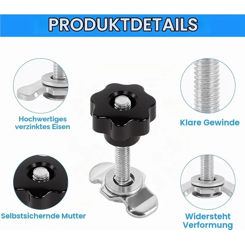 M8x60 Screw Fittings Airline Fitting End Fitting Star Handle Airline Screw, 6Pc Single End Fitting 500Dan Airline Rail