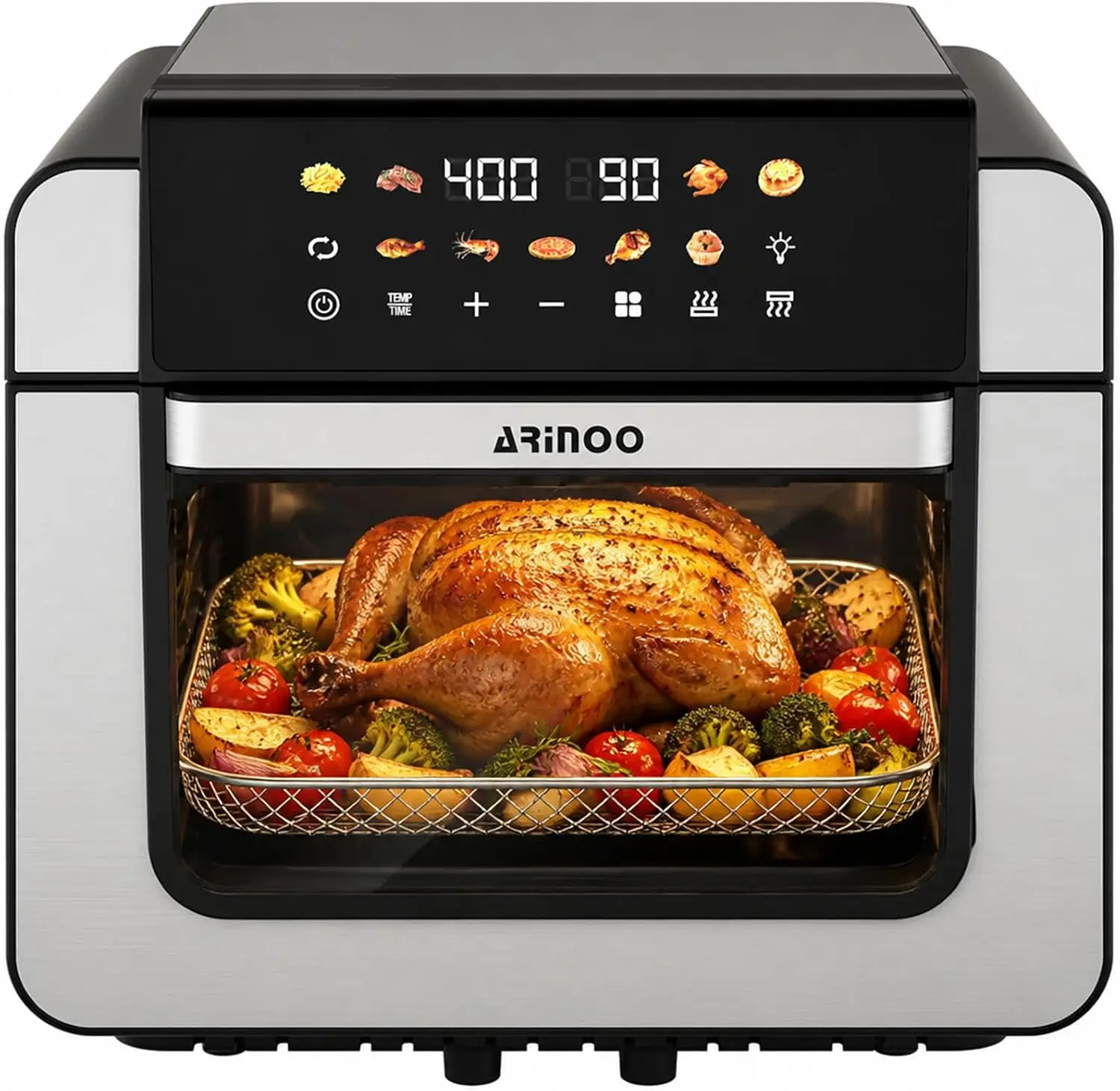 16 Quart Air Fryer Toaster Oven Combo with PFAS-Free Ceramic Coating, Viewing Window, 9 Presets, Top 1700W Bottom 1500W Heating,