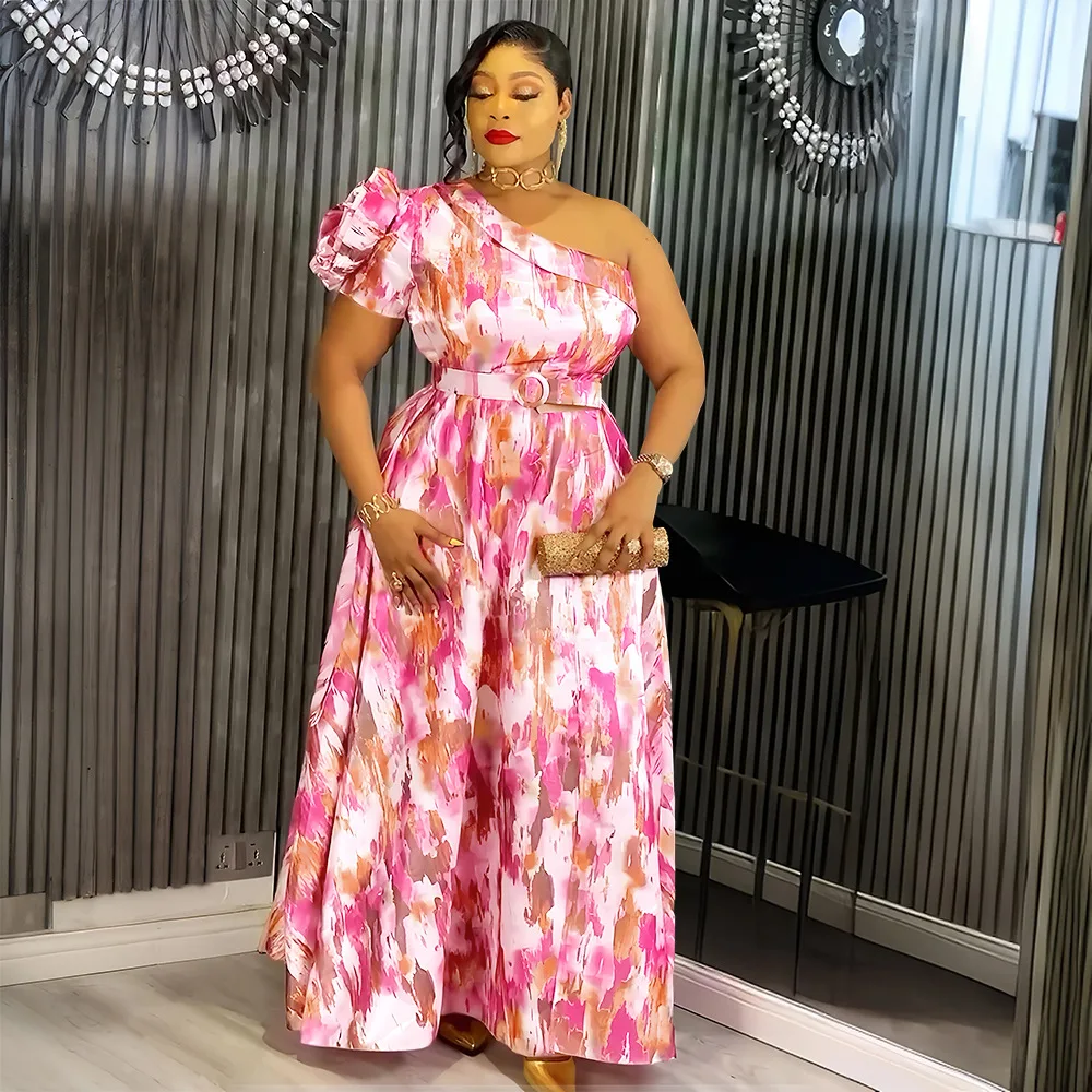 فساتين أفريقية للنساء 2025 ملابس أفريقيا الجديدة بكتف واحد لحفلات الزفاف التركية فستان طويل Dashiki أنقرة طباعة الزي