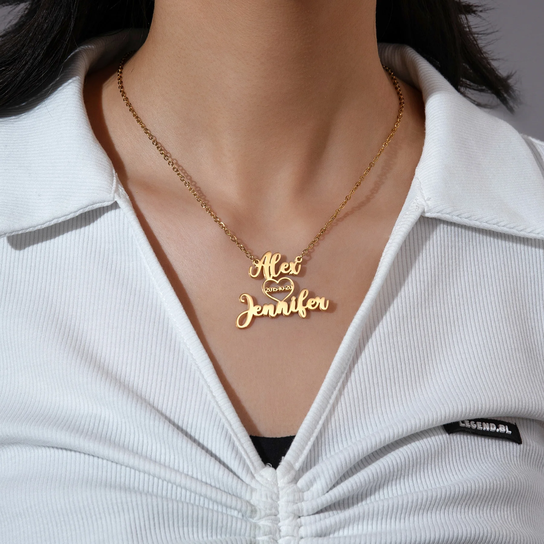 

Custom Double Name Date Heart Necklaces Stainless Steel Jewelry Making For Women Personalized Birthday Jewelry Gifts Wholesale