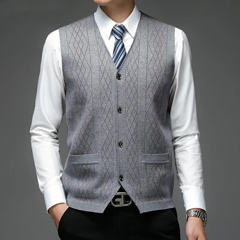 

Level 4 Super Anti-pilling Top Grade Pleuche New Autum V Neck Fashion Brand Knit Cardigan Casual Thick Sweater Vest Sleeveless