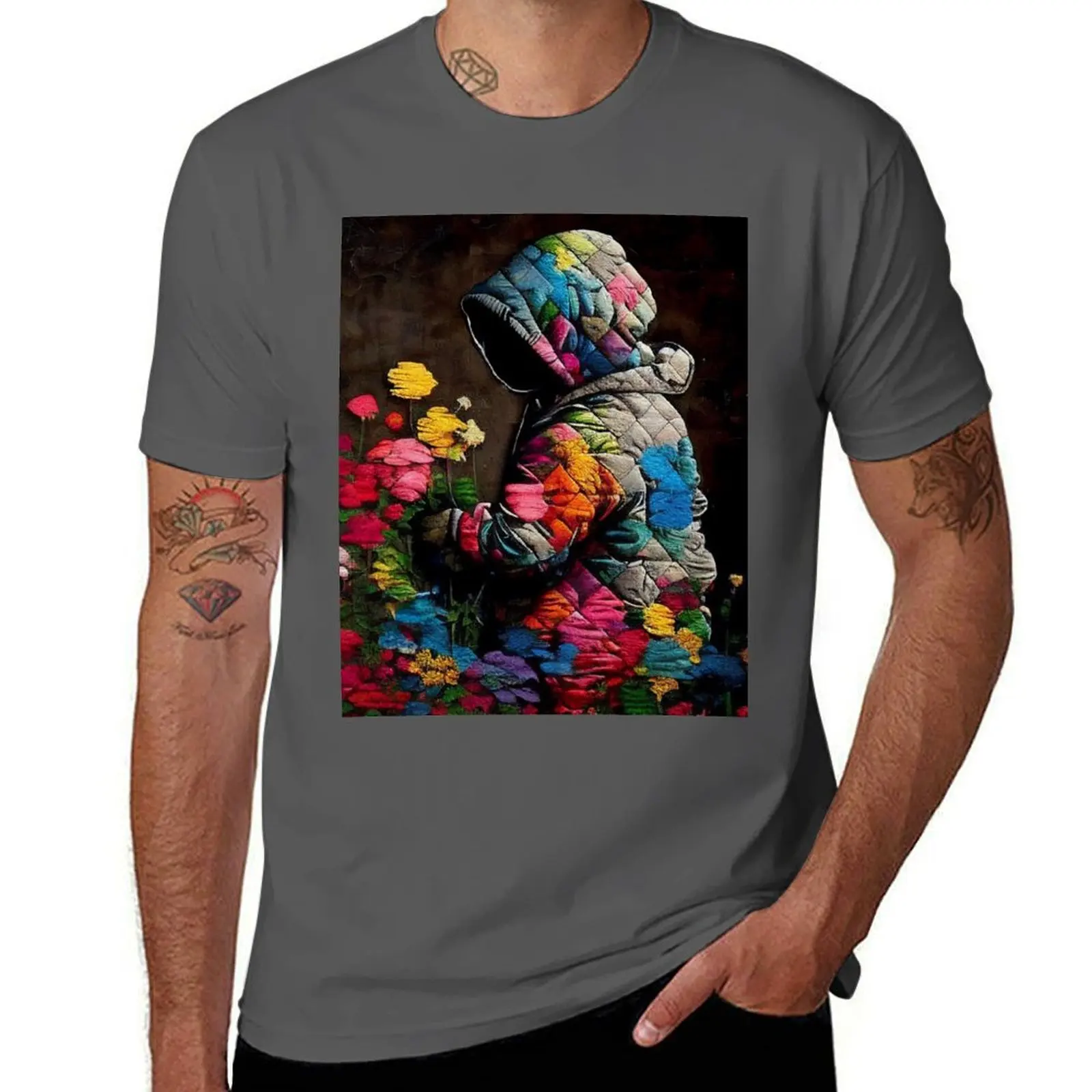 

Quilted Pattern Banksy Flower Girl Style Graffiti T-Shirt summer top Clothing Men's t-shirt