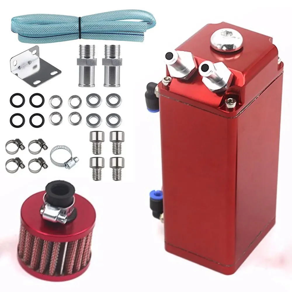 Engine Square Shape Oil Catch Can Oil Tank Aluminum 2-Ports Oil Tank Reservoir With Air Filter & Silicone Hose Car Accessories