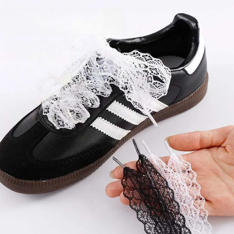 Fancy Lace 2.9CM Width Flat Shoelace for Sneakers Shoelaces for Women Casual Shoes Black White Shoe Laces Accessorices