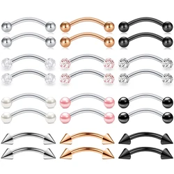 WKOUD 16G Surgical Steel Daith Rook Earring Pearl Sequins Curved Barbell Eyebrow Rings Piercing Jewelry Set For Women Men
