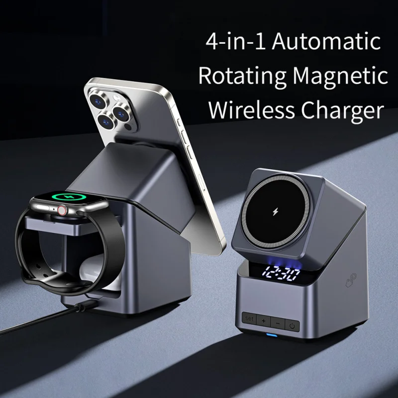 Magnetic Wireless Charger Station 180° Foldable Rotatable Stand Fast Charging Dock for iPhone 17 16 15 14 13 Pro Max Plus