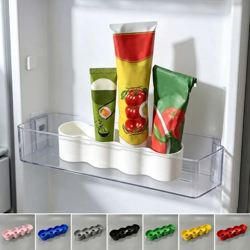4 Slots Sauce Tube Storage Holder 3D Printing Plastic Condiment Tube Rack Wave Shaped Prevent Sauce Tipping