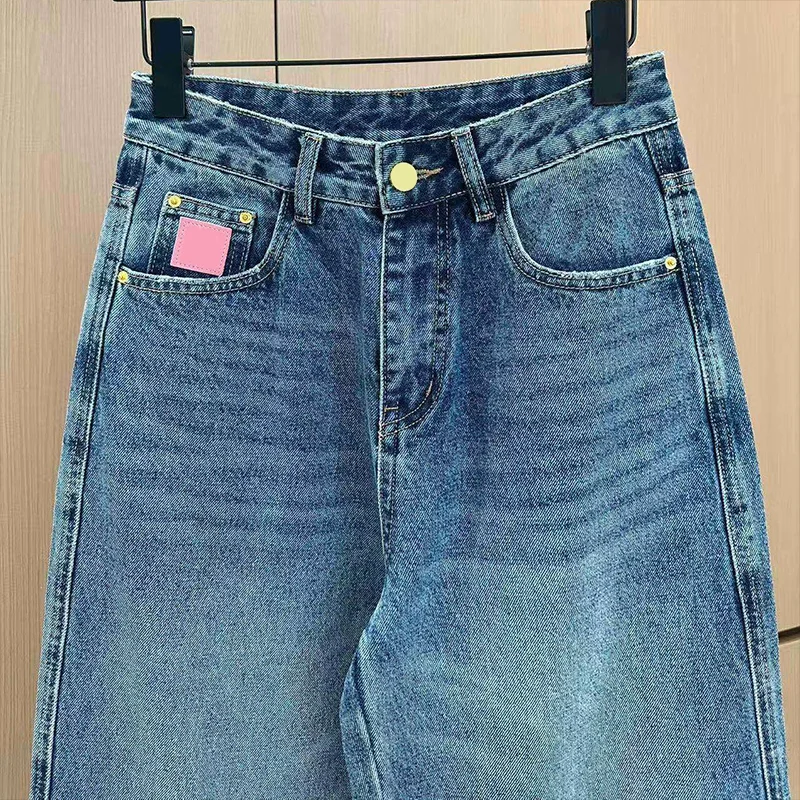 고품질 캐주얼 루즈핏 여성 청바지, 스트레이트 레그 레트로 워싱 컬러 팬츠 251001116