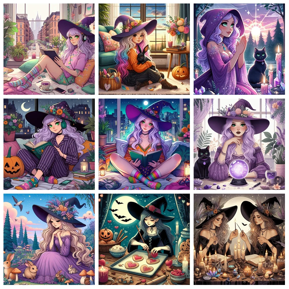Cartoon Junge Hexe 5D Diamant Malerei Kits Anime Nette Magie Mädchen Handgemachte DIY Bohrer Mosaik Stickerei Kreuz Stich