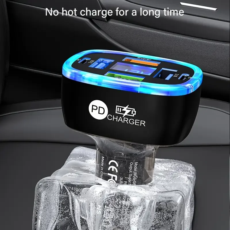 Car Charger Car Cigarette Lighter USB PD Charger 6-Port Car Adapter Fit for iPhone 15 14 Samsung S24 2024 iPad Pro MacBook Pro