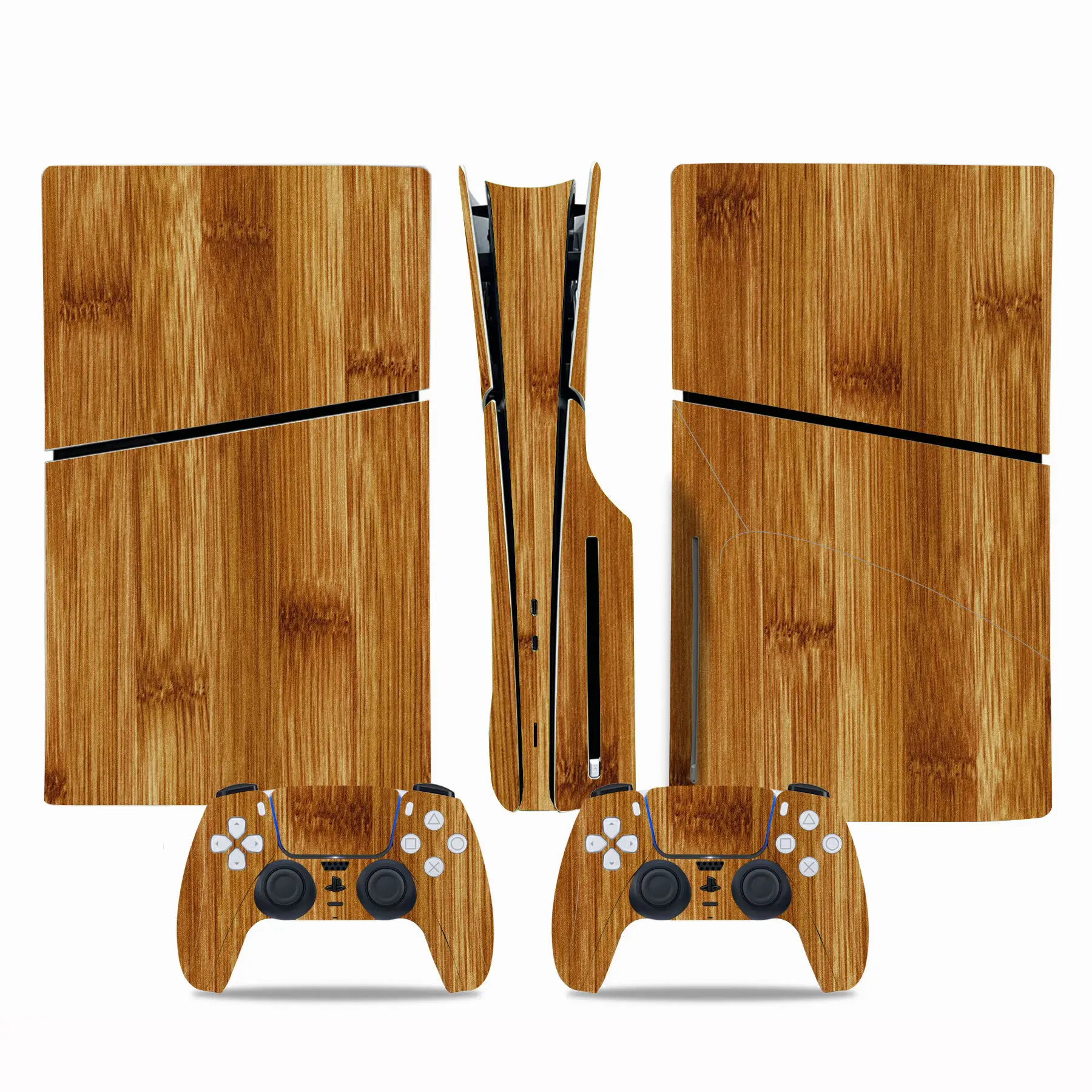 GAMEGENIXX PS5 Slim Disc Skin Sticker Wood Grain Protective Vinyl Decal Cover for PS5 Slim Disc Console and 2 Controllers