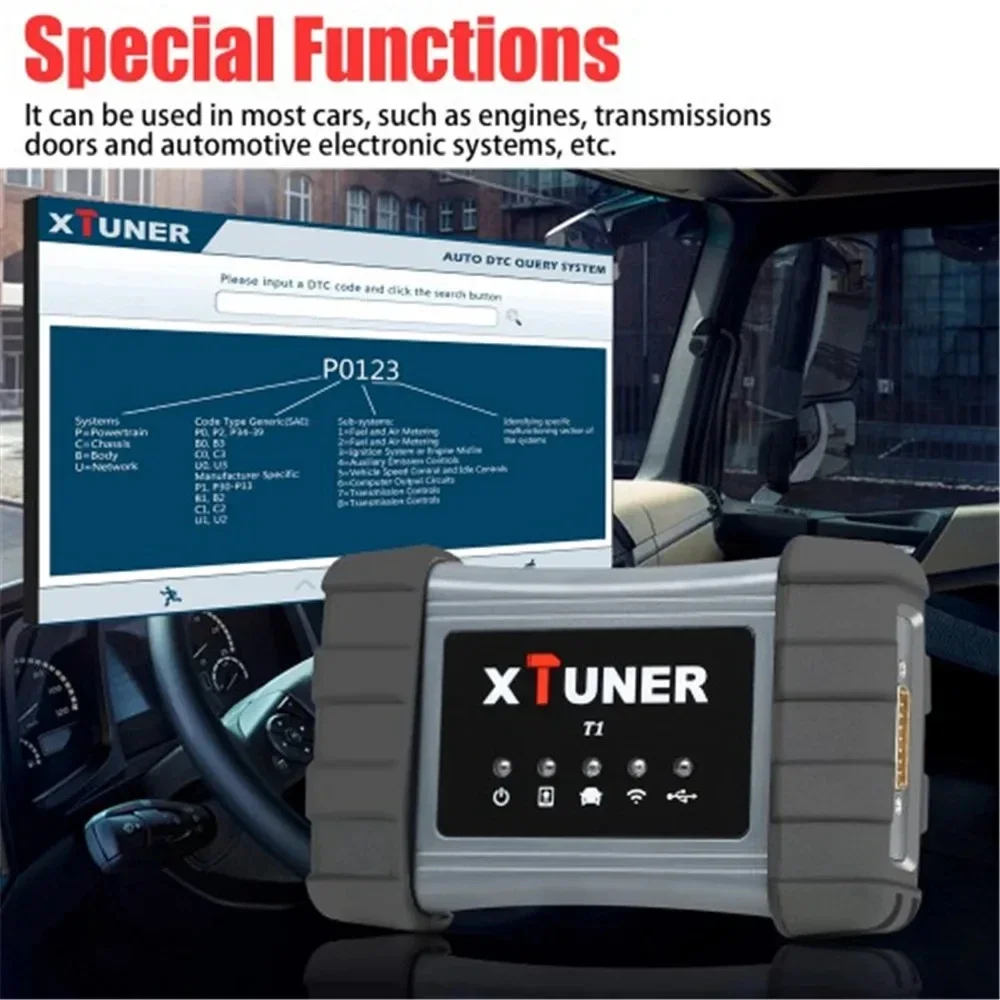 XTUNER T1 Truck Diagnostic Tools Heavy Duty Bus Excavator Truck obd2 Diagnostic Scanner ECU ABS Brake ABS BMS support wifi