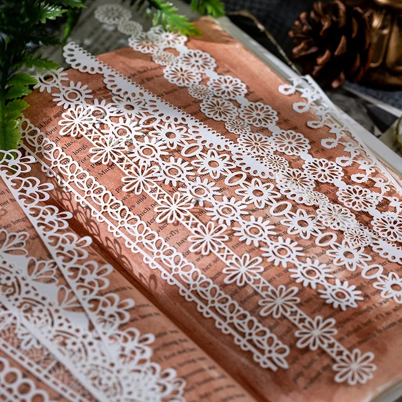 16 pcs/pack Material Pack Non adhesive hand ledger note art white lace lace hollowed out material paper collage book 6 kinds