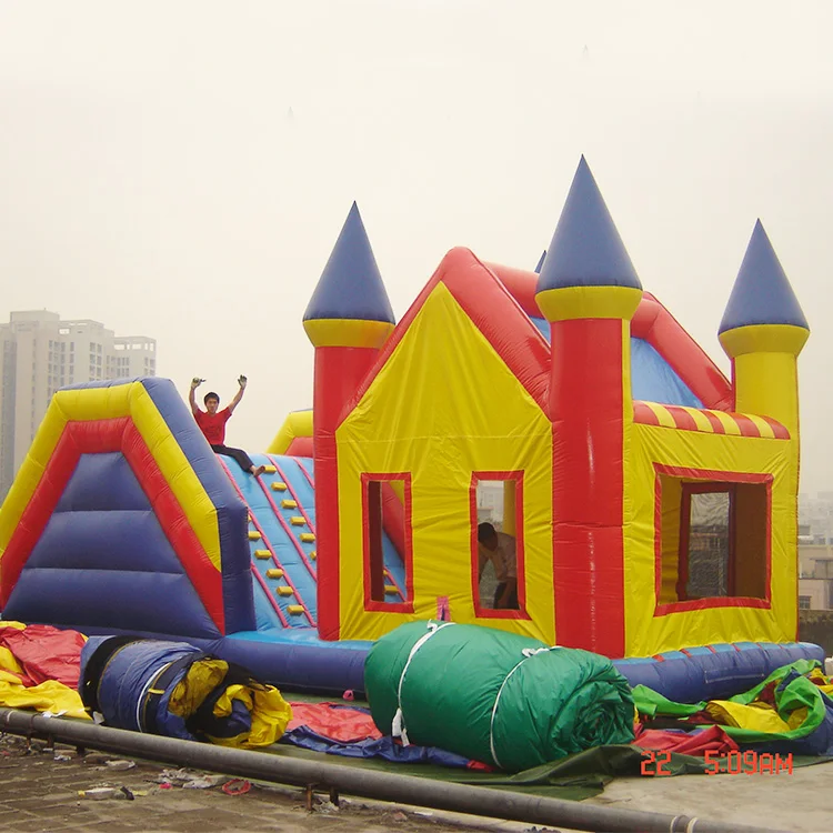 Cheap Amusement Inflatable Bouncer with Water Slide With Pool for Children Playground Obstacle Course Inflatable Water Slide